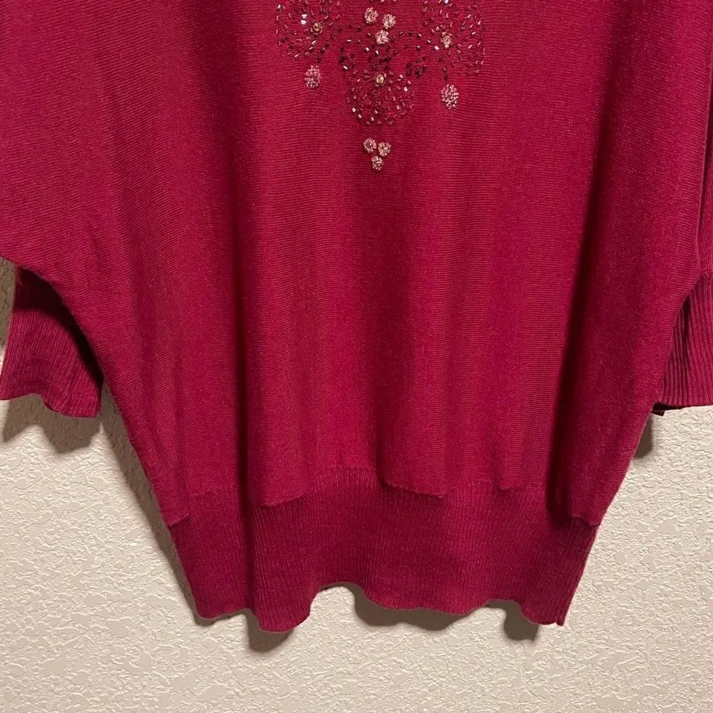 LC Lauren Conrad- Berry Beaded Floral Sweater, Size Large